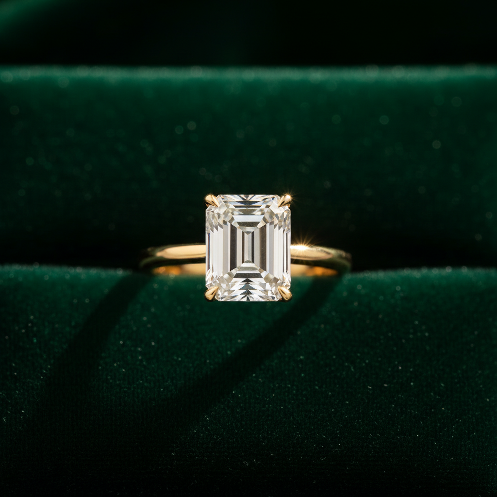Tesorina™ Nova Ring – Solid 18K Yellow Gold | East-West 2ct Emerald Cut Diamond