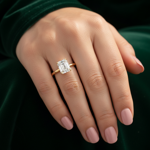 Tesorina™ Nova Ring – Solid 18K Yellow Gold | East-West 2ct Emerald Cut Diamond