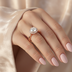 Tesorina™ Aurora Ring – Solid 18K Rose Gold | Pavé Halo 2ct Round Diamond-Style Stone