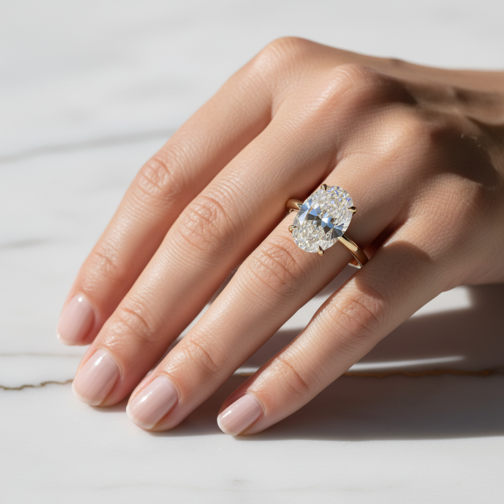 Tesorina™ Celeste Ring – Solid 18K Yellow Gold | 2.5ct Oval Diamond-Style Stone