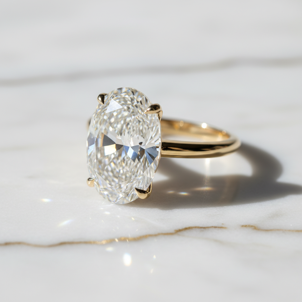Tesorina™ Celeste Ring – Solid 18K Yellow Gold | 2.5ct Oval Diamond-Style Stone